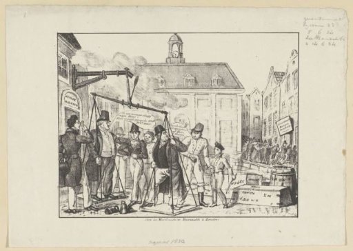 Satirical print on the fraud of the firm C. de Bruyn & Zonen, 1834