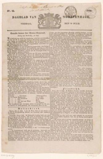 Gazette of The Hague. Friday, July 19. No. 85. 1839