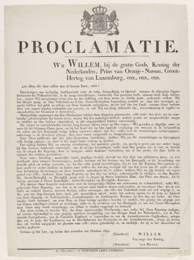 Proclamation of William I, whereby he abdicates the throne, 1840