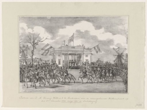 Entry of His Majesty King William II into Amsterdam through the newly built Willemspoort, on 27 November 1840, the day before the inauguration