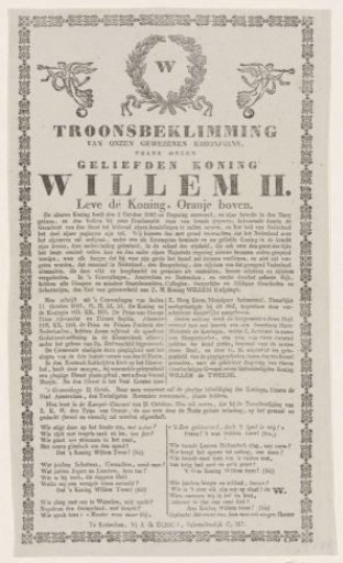Joyful song on the inauguration of King William II, 1840