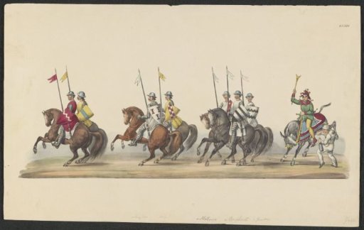 Costumed procession of 1841: horsemen and jesters (sheet XVIII)