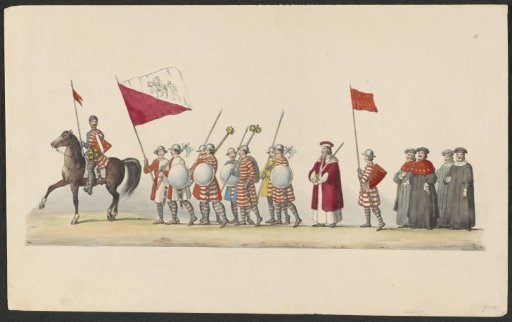 Costumed procession of 1841: horseman and foot soldiers (sheet II)