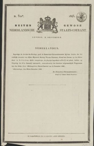 Extraordinary Dutch State Gazette. Sunday, December 31. No. 310*. 1843
