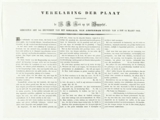 Explanation of the Plate depicting the Roman Catholic Church on the Begijnhof, during the 5th Centenary of the Miracle of Amsterdam celebrated from March 4 to 12, 1845