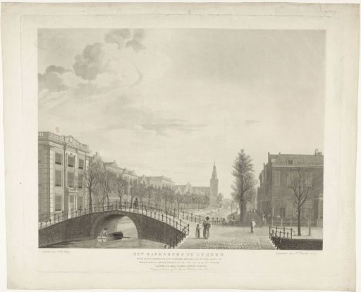 The Rapenburg in Leiden. As it appeared just before the terrible explosion of a ship loaded with gunpowder on January 12, 1807, along with the persons who were there just before and at that terrifying moment