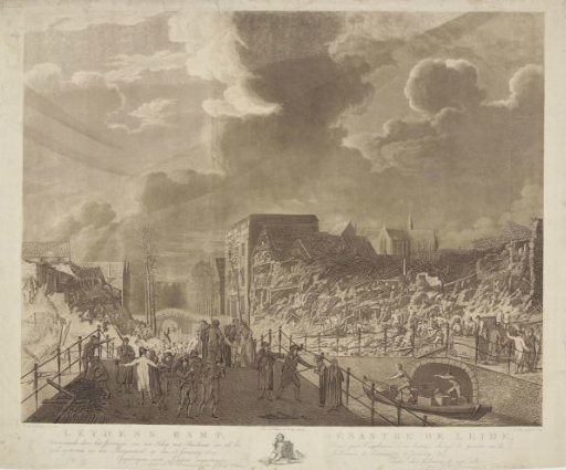 Leyden Disaster, Caused by the explosion of a ship with gunpowder as it appeared in the morning of January 13, 1807 / Désastre de Leide, Causé par l'explosion d'un bateau (...)
