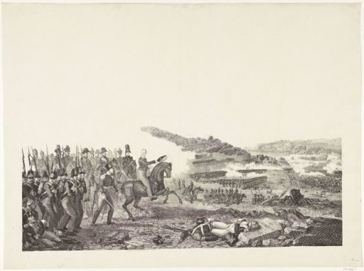 Prince of Orange leads the Dutch troops in the battle at Quatre-Bras, 1815