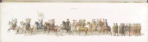First group in the procession celebrating the 25th anniversary of the reign of King William III in Amsterdam, 1874
