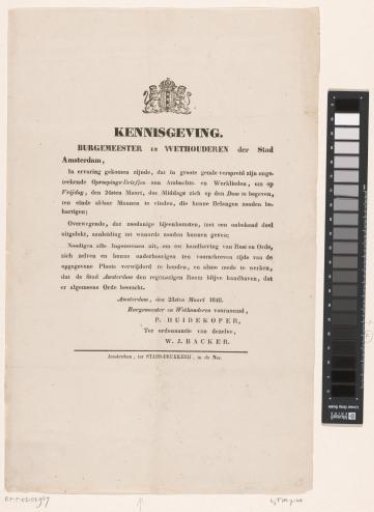 Notice by the Mayor and Aldermen of Amsterdam Not to Go to the Dam on 24 March 1848
