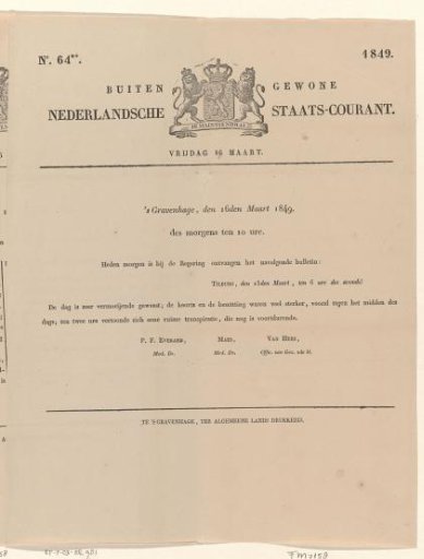 Extraordinary Dutch State Gazette. Friday, March 16. No. 64**. 1849