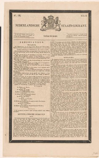 Dutch State Gazette. Friday 23 March. No. 70. 1849