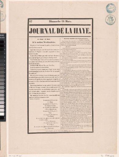 Journal de La Haye of 18 March 1849 with the News of the Death of King William II