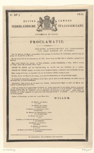 Dutch State Gazette. Thursday 22 March. No. 69*. 1849