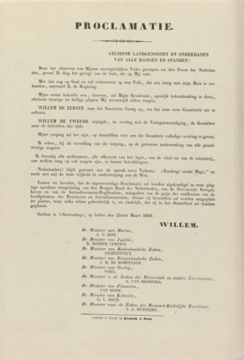 First Proclamation Issued by King William III, 1849