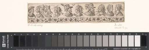 Frieze with ten male and female busts above an ornamental border with foliage