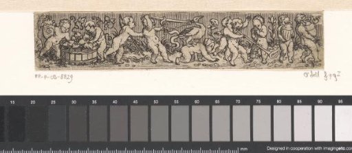 Frieze with putti pressing grapes and playing with a bird