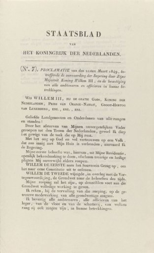 State Gazette with the Proclamation of King William III, 1849