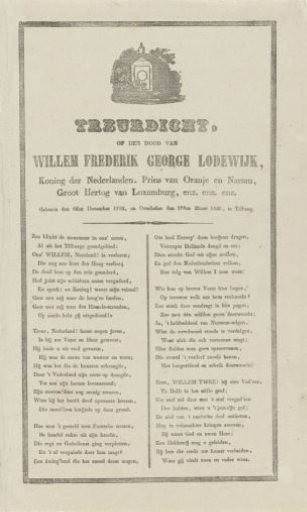 Funeral dirge on the death of Willem Frederik George Lodewijk, (...) Died on the 17th of March 1849, Tilburg