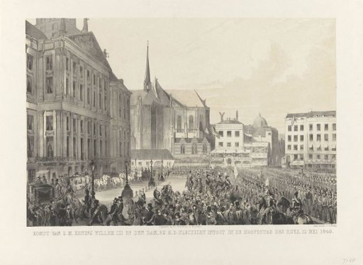 Arrival of His Majesty King William III at the Dam, on the occasion of the solemn entry into the capital of the kingdom, 12 May 1849