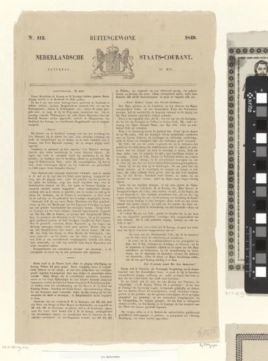 Extraordinary Netherlands State Gazette. Saturday, May 12. No. 112. 1849