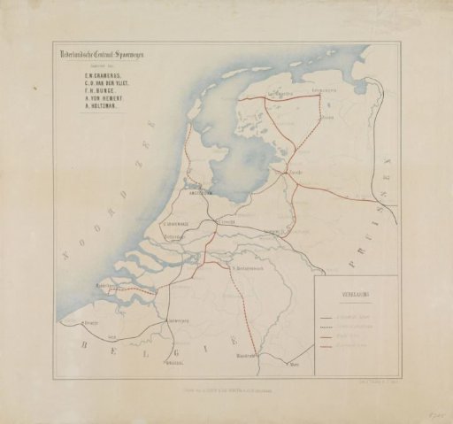 Map of the Netherlands with existing and planned railway lines, 1860