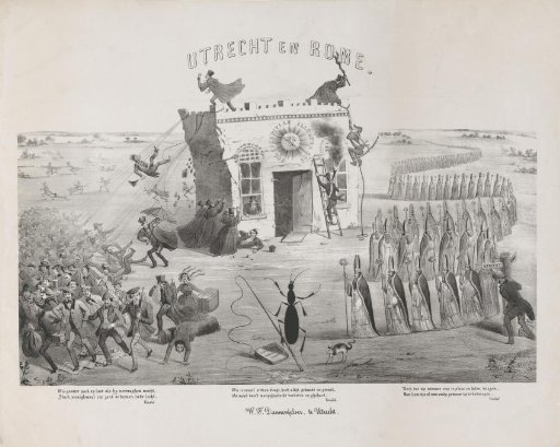 Satirical print on the feared abolition of the University of Utrecht, 1853