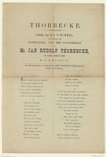 Poem on the unveiling of the statue of Thorbecke, 1876