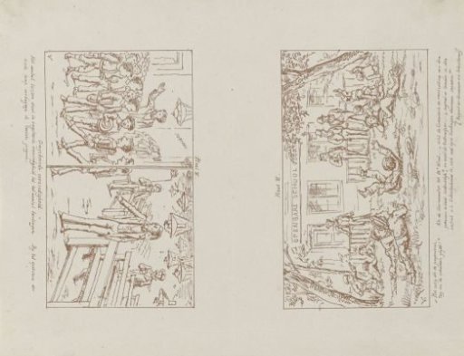 Two plates from 'The New School Law and the Report of the Commission / Illustrated by Veridicus', 1879