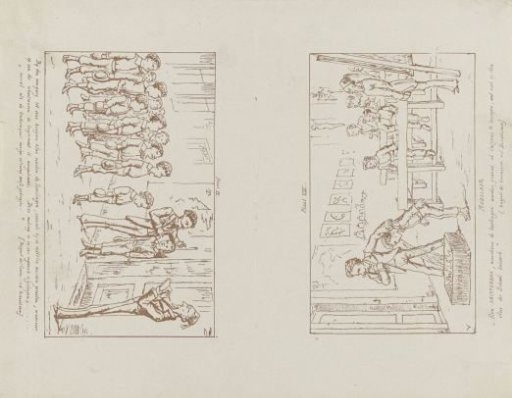 Two plates from 'The New School Law and the Report of the Commission / Illustrated by Veridicus', 1879