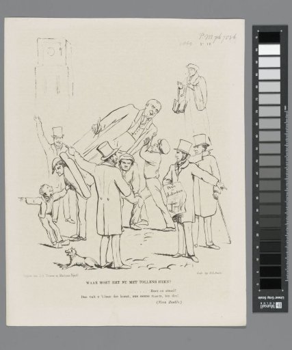 Satirical print on the problems surrounding the placement of the statue of Tollens in Rotterdam, 1860