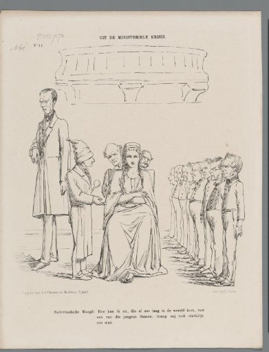 Caricature with the Dutch Maiden and various ministers, 1861