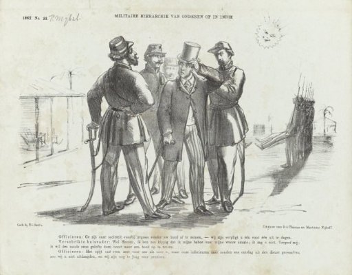Satirical print on an incident in which an officer was forced to resign by junior officers, 1862