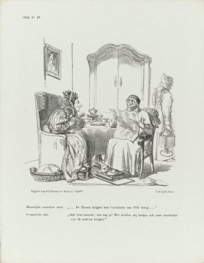 Satirical print with an elderly couple, 1862