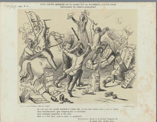 Cartoon on theology in Leiden, 1863
