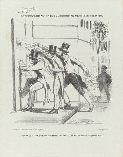 Satirical print on the three planned monuments, 1863