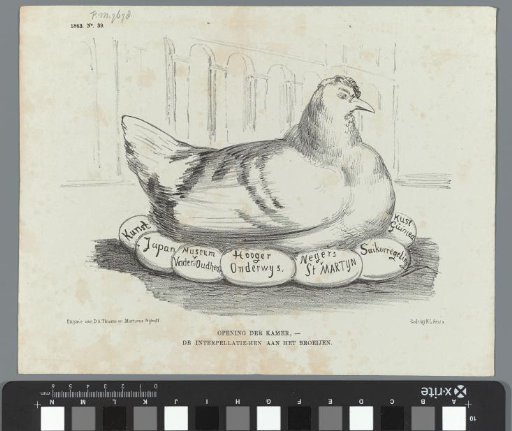 Satirical print on the numerous interpellations at the opening of the States-General, 1863