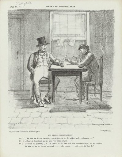 Satirical print on the increase of taxes on gin and sugar, 1863