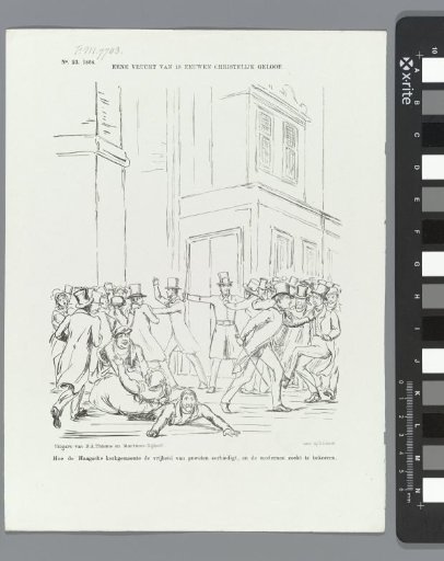 Spotprent op de ongeregeldheden na een preek van ds. Zaalberg, 1864
