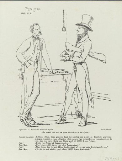 Satirical print on the noble names on prospectuses of new banks, 1865