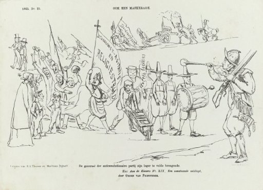 Spotprent op het programma van de antirevolutionairen tegen de schoolwet, 1865