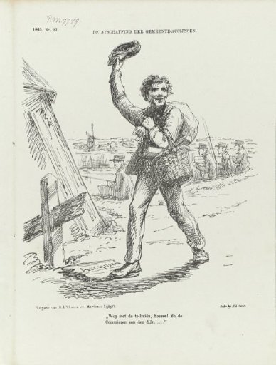 Satirical print on the abolition of municipal excise taxes, 1865
