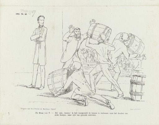 Cartoon on Thorbecke's measures for combating cattle plague, 1865