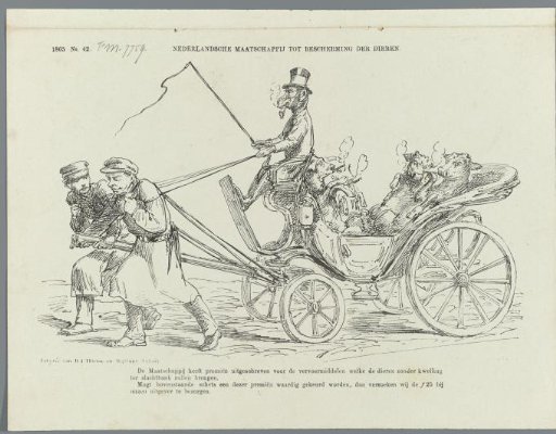 Cartoon on the Dutch Society for the Protection of Animals, 1865