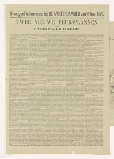 Supplement to De Amsterdammer of 16 Nov. 1879. Two New Stock Exchange Plans by C. Muijsken and J.R. de Kruijff
