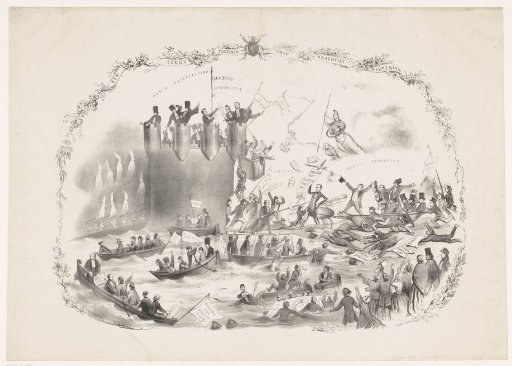 Satirical print on Thorbecke's plans to abolish the University of Utrecht, 1863