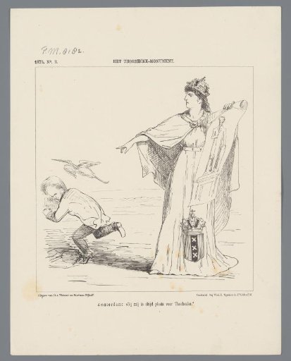 Satirical print on the proceedings surrounding the placement of the Thorbecke monument, 1875