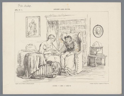 Satirical print on Leiden's Alma Mater, 1875