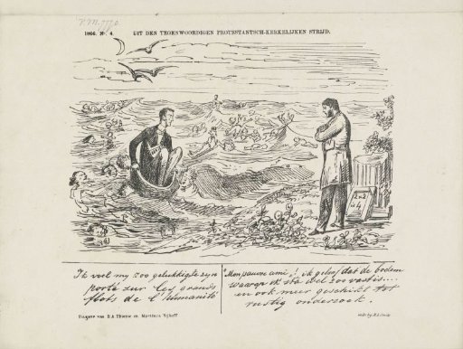 Satirical print on publications regarding the Protestant church struggle, 1866