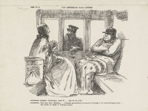 Satirical print on the many accidents on the Rhine railway, 1866